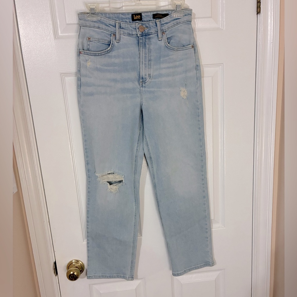 Lee Women's Distressed High Rise Cropped Straight Jeans - Bundle of 2 Jeans